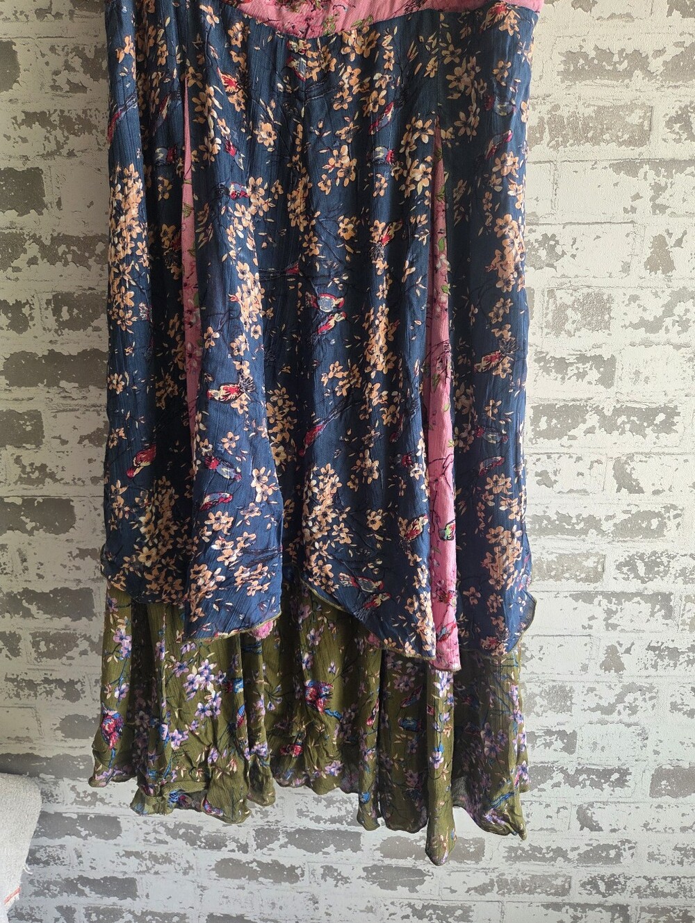 The Pyramid Collection Boho Patchwork Floral Bird Midi Dress Sleeveless XL - Picture 4 of 11